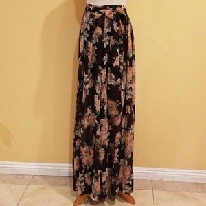 Windsor Black and Light Pink Floral Maxi Skirt